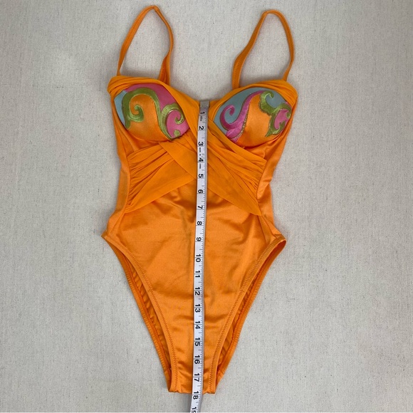 La Perla Vintage One Piece Swimsuit Orange Embroidered - Picture 5 of 7